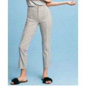 Anthropologie Essential Slim Pants Plaid Checked Windowpane Print Black White 2